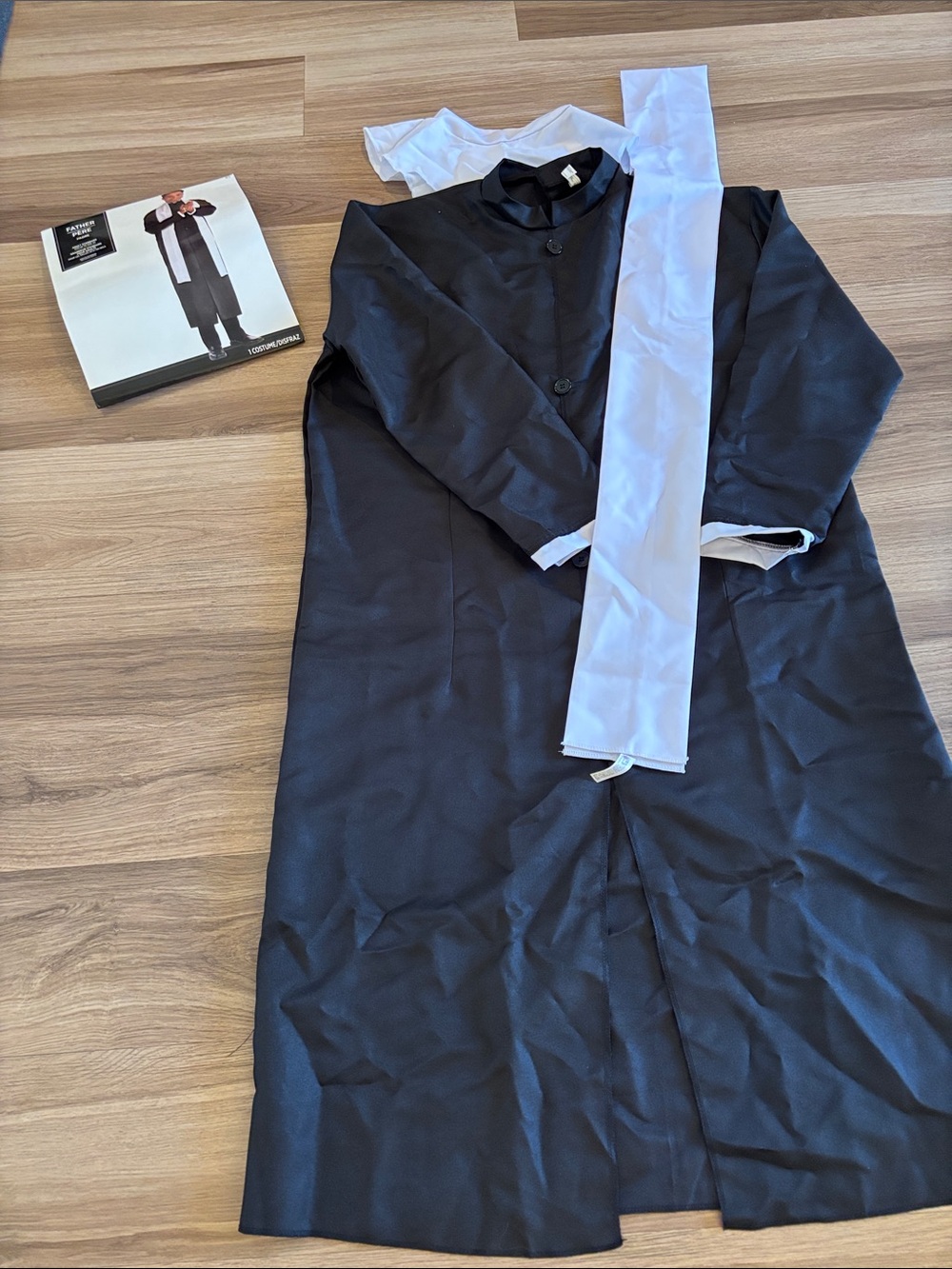 Priest Costume- Black Clerical Robe with White Collar and Stole